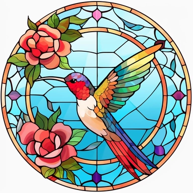Stained Glass Hummingbird in the crown in the shape of a circle PNG Clipart