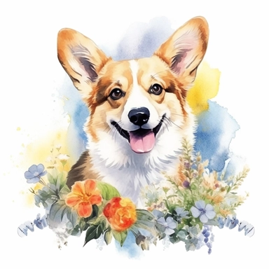 corgi elements, watercolor clipart, minimalost, isolated background, 8k