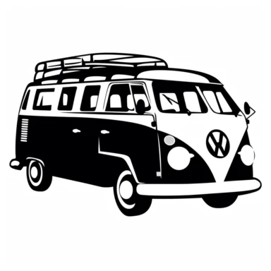 minimalist vw caravan car black silhouette clipart, simple line art, just outlines, cut out, white background