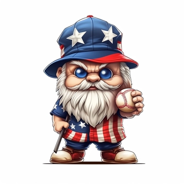 cute patriotic baseball gnome clipart Sublimation Clipart,Cartoon,hyper realistic, intricate detail, illustration style,high solution,on the white background
