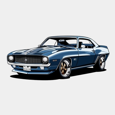 Style clipart, on a white background, vector, vector illustration, classic Blue Chevrolet Camaro car, svg