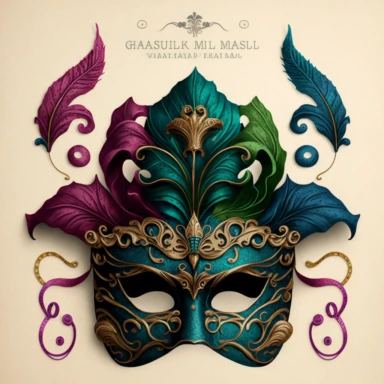singlular Masquerade Mask Clipart, Mardi Gras mask clip art, Carnival graphics, Venetian mask, costume party, plain background
