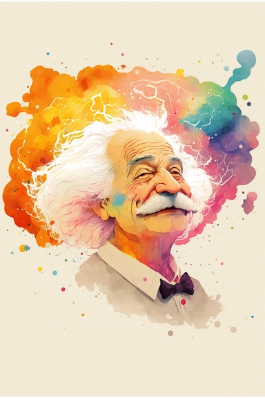 in the style of Ryo Takemasa, xuan loc xuan, Lisa Audit, Anastasia Suvorova, Jon Klassen, greg tocchini, single of Complex Epic hyperréaliste d’Albert Einstein smiling, colorful, white background, magical, fantasy, vector, clipart, elaborate, ultra-detailed, best quality, well composed, vibrant color tone, trending on artstation, elaborate, cinematic lighting, vibrant colors, high definition