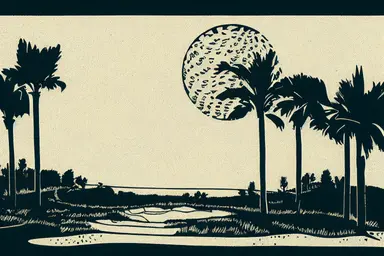 golf course silhouette, linocut, clipart