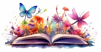 Adorable open watercolour book, cute dragon flies flying out, vivid colours, ornamental watercolor clipart, white background, I can’t believe how beautiful this is