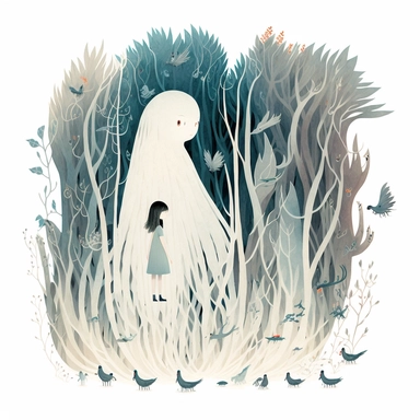 in the style of Ryo Takemasa, xuan loc xuan, Lisa Audit, Anastasia Suvorova, Jon Klassen, greg tocchini, separated isolated single of Complex Epic ghibli forest monster, ghost, spooky, colorful, white background, magical, fantasy, vector, clipart, elaborate, ultra-detailed, best quality, well composed, vibrant color tone, trending on artstation, elaborate, cinematic lighting, vibrant colors, high definition