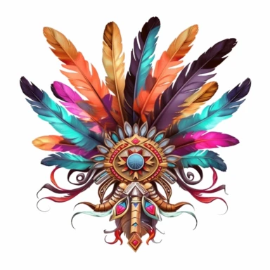 Cute Beautiful Native American Feather Headdres Sublimation Clipart,Cartoon, hyper realistic, intricate detail, illustration style,high solution,on the white backgroundv