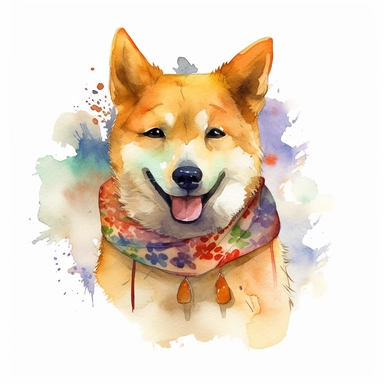 watercolor cool retro dog clipart, japanese cartoon art style, showing the emotion of joy and hapopiness, vibrant colors, beautiful.