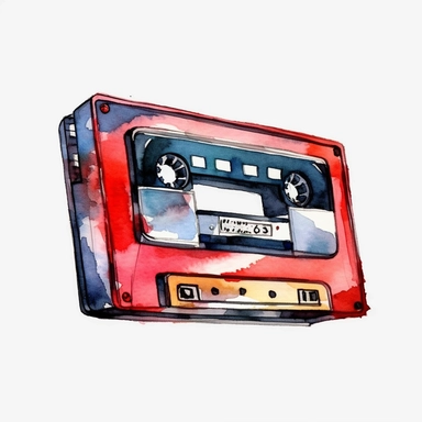 watercolor clipart of a cassette tape, retro, white background