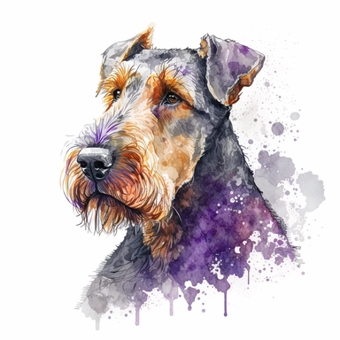 Generate an image of a Airedale Terrier dog Clipart in watercolor style on a white background