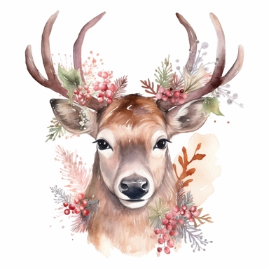 Watercolor Cute Christmas elk, Clipart hd, isolated on white background