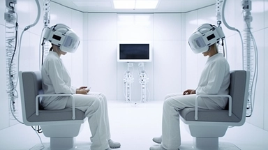 scene should depict a sterile and clinical environment, with all three psychopaths seated individually in a designated area. Place various sensory stimulators on the psychopaths, such as electrodes or neurofeedback devices, to monitor their physiological responses. These devices will provide real-time data on their brain activity, heart rate, and skin conductance. Display a series of video clips or images that evoke strong emotions and depict people experiencing intense pain, suffering, or adver