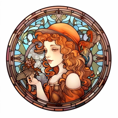 Vintage Cute Beautiful Round Stained Glass girl Sublimation Clipart, Cartoon, hyper realistic, intricate detail, illustration style, high solution, on the white background