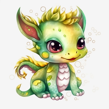 Watercolor: big eyes kawaii chinese baby dragon full body png realistic cartoon 32k UHD cute 15cm thick outline black color no shadow on the floor. With illustrations , realistic watercolors and detailed illustrations Cartoon, PNG clipart, transparent white background