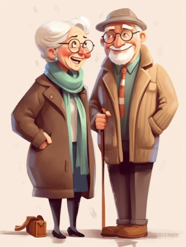 old couple, illustration, clipart style