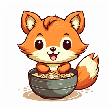 Kawaii fox eating ramen, clipart