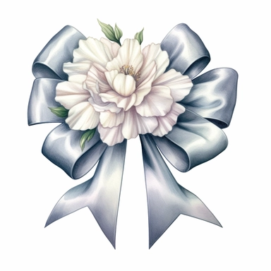 watercolor ultra realistic and hyper detailed illustration of a beautiful vintage satin bow with flower accents, clipart, white background
