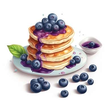 isometric illumination of ultra realistic blueberry pancakes, spaced out, sublimation clipart, watercolors and pencil style, isolated on white, ultra-detailed, high quality, ghibli style, award winning, soft realism, chiaroscuro, firecore, massurrealism, cute cartoonish designs, iconic, white background (relaxed, stealth)