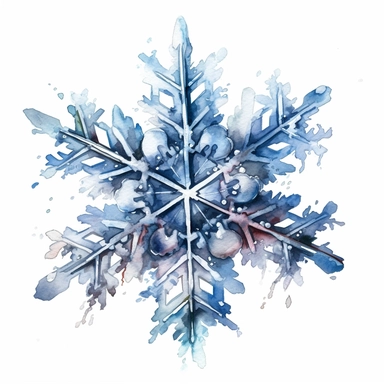 HIGHLY DETAILED HIGHLY INTRACATE WATERCOLOR CLIPART ILLUSTRATION OF A SINGLE BEAUTIFUL SNOWFLAKE DO NOT MAKE A SATURATED IMAGE