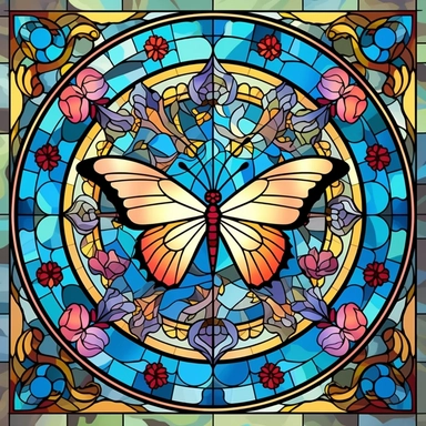 stained glass clipart of butterflies and flowers