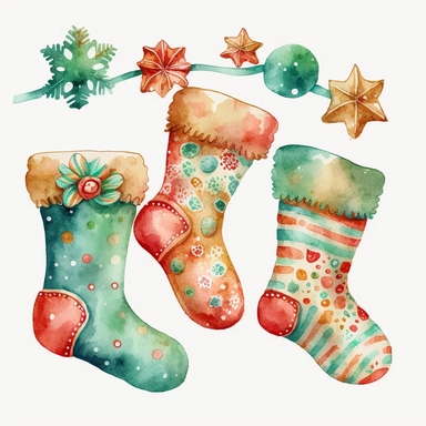 watercolor christmas socks decoration,clipart,on white background