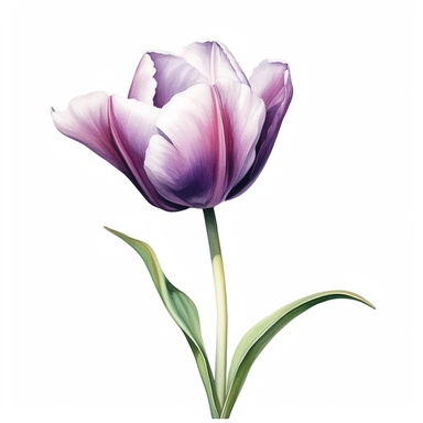 hyperrealism painting , a white and purple tulip , white background, watercolor style, farmhouse chic, tempera clipart
