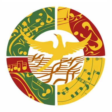 a clipart logo using only three colors that depicts the theme of Harmony Across Borders in Ethiopia, Music Exchange for Cultural Understanding and Peace