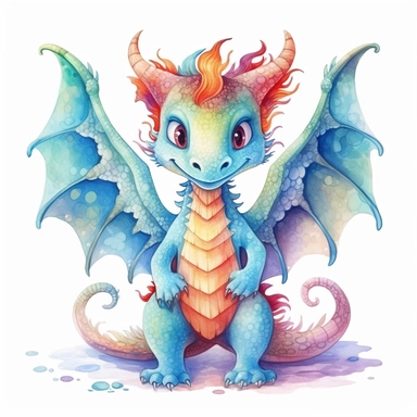 Whimsical Wonderland, clipart, cute dragon with wings character, full body