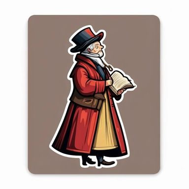 vector sticker design, Christmas caroler clipart, white background, flat colors
