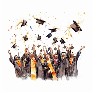watercolor style, Graduation hat toss: Clipart showing a group of graduates throwing their caps in the air, celebrating the completion of their studies. clipart, isolated on white background, 4K
