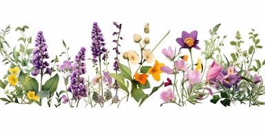 Pressed boho cottagecore floral clipart violet, honeysuckle, black-eyed susan, wild rose and orchids floral border wildflowers with green foliages floral nature garden border, clipart with white background