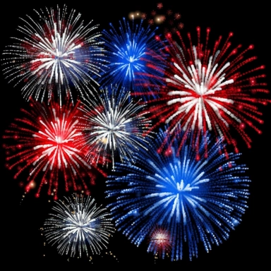 hd clipart individual red white blue fireworks pictures, black background,