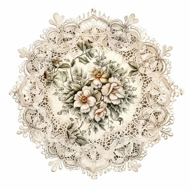 watercolor, hyper realistic, no background, have margins, 8k, ultra detailed clipart, no text, no logo, no trademark Victorian-style lace doilies, creamy white