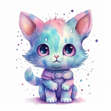 A watercolor painting of a cute little kitten wearing a bow tie.