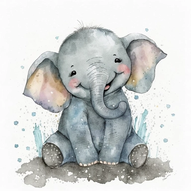 watercolor happy baby elephant clipart