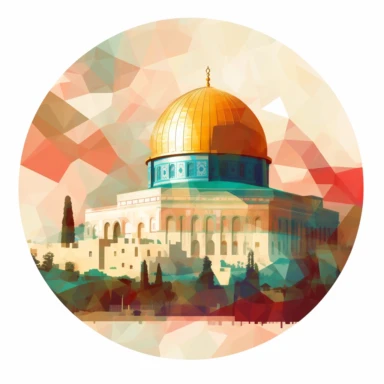 Dome of the Rock Jerusalem with background, Abstract Picasso style, clipart white background