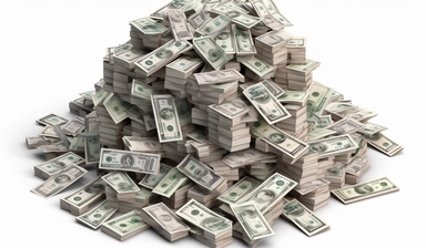 $1000 dollar bill pile png, clipart, in the style of stockphoto, 32k uhd, lifelike renderings