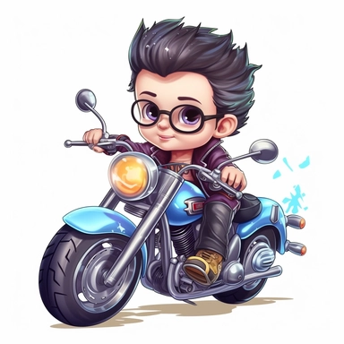 clipart of cute and cool baby boy on a harley davidson multicolor white background