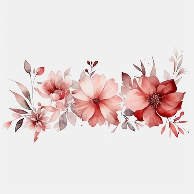 watercolor floral thin long border Dusty pink - red, white - Clipart, minimal, white background, minimal,