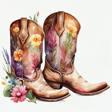 Cowgirl boots, Cowgirl clipart, Wild west, Western, Country girl, Cowboy boots, Watercolor, photorealistic. 4k, vector