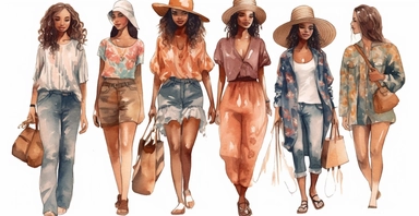 a multicultural fashion group of girls friendships in Paris, Watercolour Boho, Clipart, on a white background, detailed, 8k, photographic, realistic