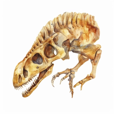Watercolor dinosaur fossil clipart, white isolated background, space out, hd