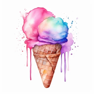watercolor ice cream cone clip art white background