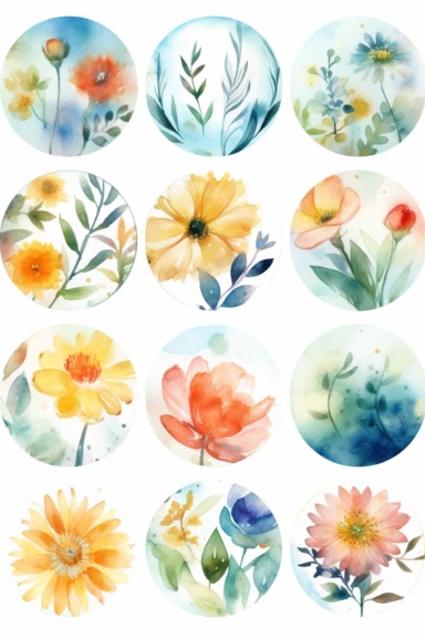 light watercolor banner logo, clipart collection, separately elements, white background