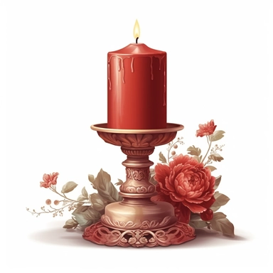 one red Vintage candle holder with flowers Clipart, white isolated background, space out, hd, 8k, realistic