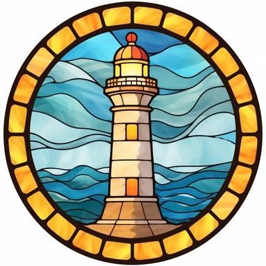 Stained Glass Lighthouse in the crown in the shape of a circle PNG Clipart