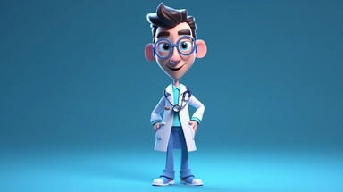 3d render. Human doctor cartoon character with stethoscope, looking at camera. Clip art isolated on blue background. Professional recommendation. Medical presentation HD, super hight resolusion,