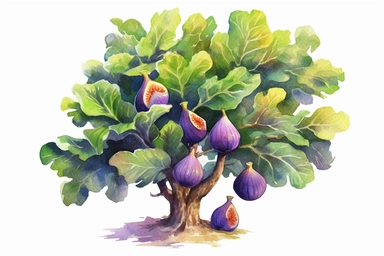 Watercolor, Fig tree, clipart, hd, on a white background, spaced out