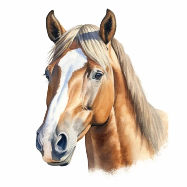 Watercolour cute American Quarter horse, head only, beautiful details, ultra detailed, ultra photo real intricate detailed, high definition, graphic clipart, hyper realistic, detailed, white background