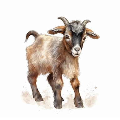 baby dwarf Nigerian goat, very detailed and realistic, watercolor, white background with margins, clipart style
